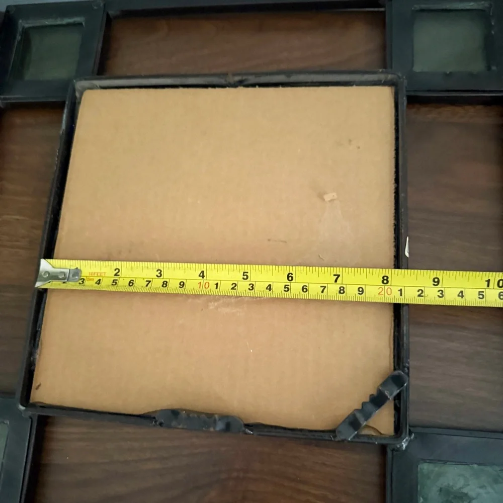 Vintage Blue Stained Glass Square Mirror Heavy Wrought Iron Made in Mexico 14”